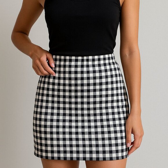 SHEIN | Gingham skirt | Medium | Black & White | Slight Stretch - Picture 1 of 5